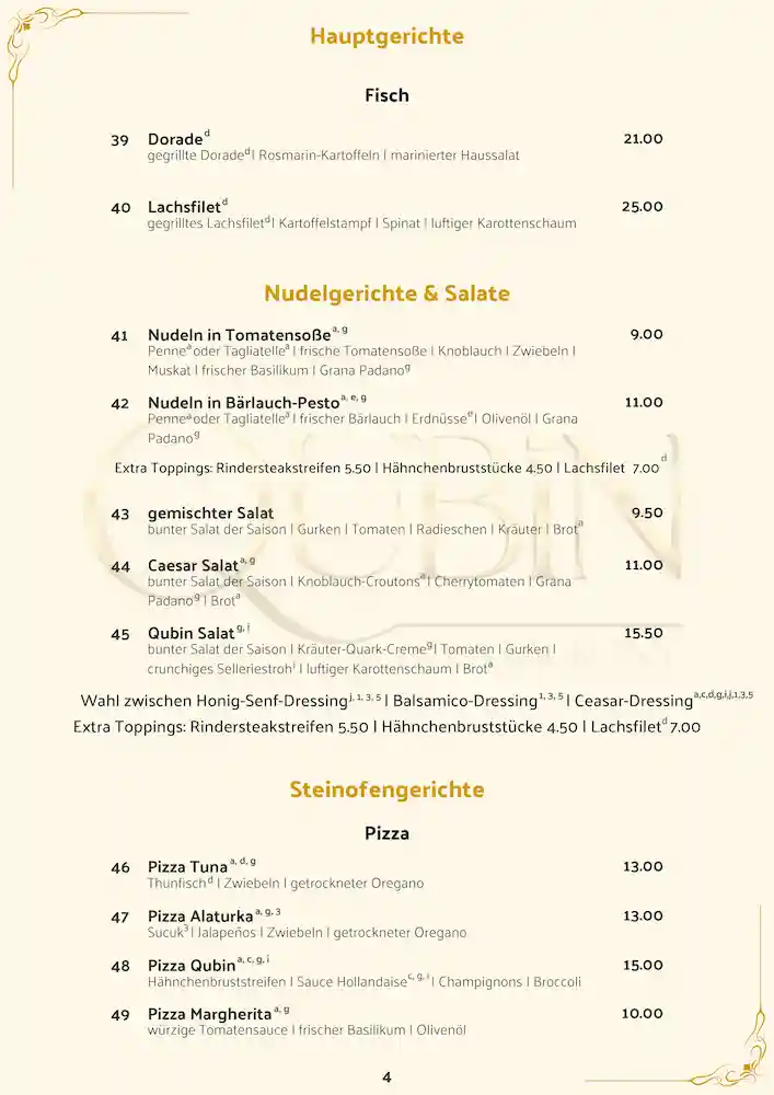 Speisekarte Qubin Design 2