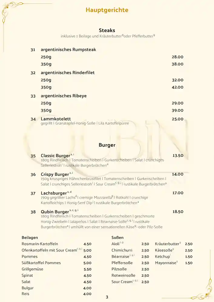 Speisekarte Qubin Design 3